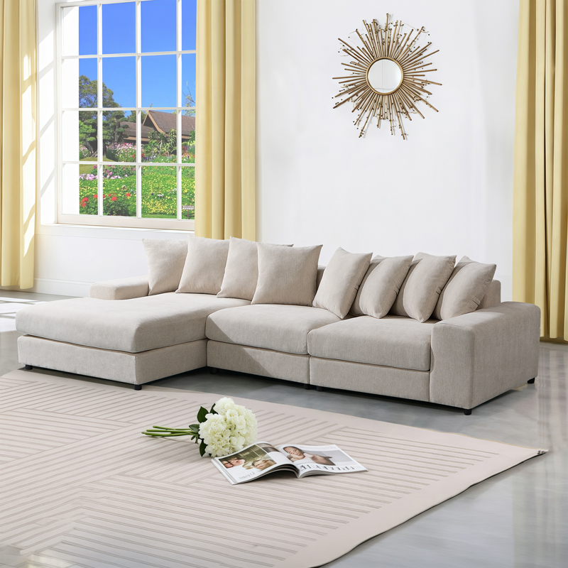 product_pako_371-000028 Γωνιακός καναπές Gerando δεξιά γωνία με μπεζ ύφασμα 336x179x83εκ - Image 1