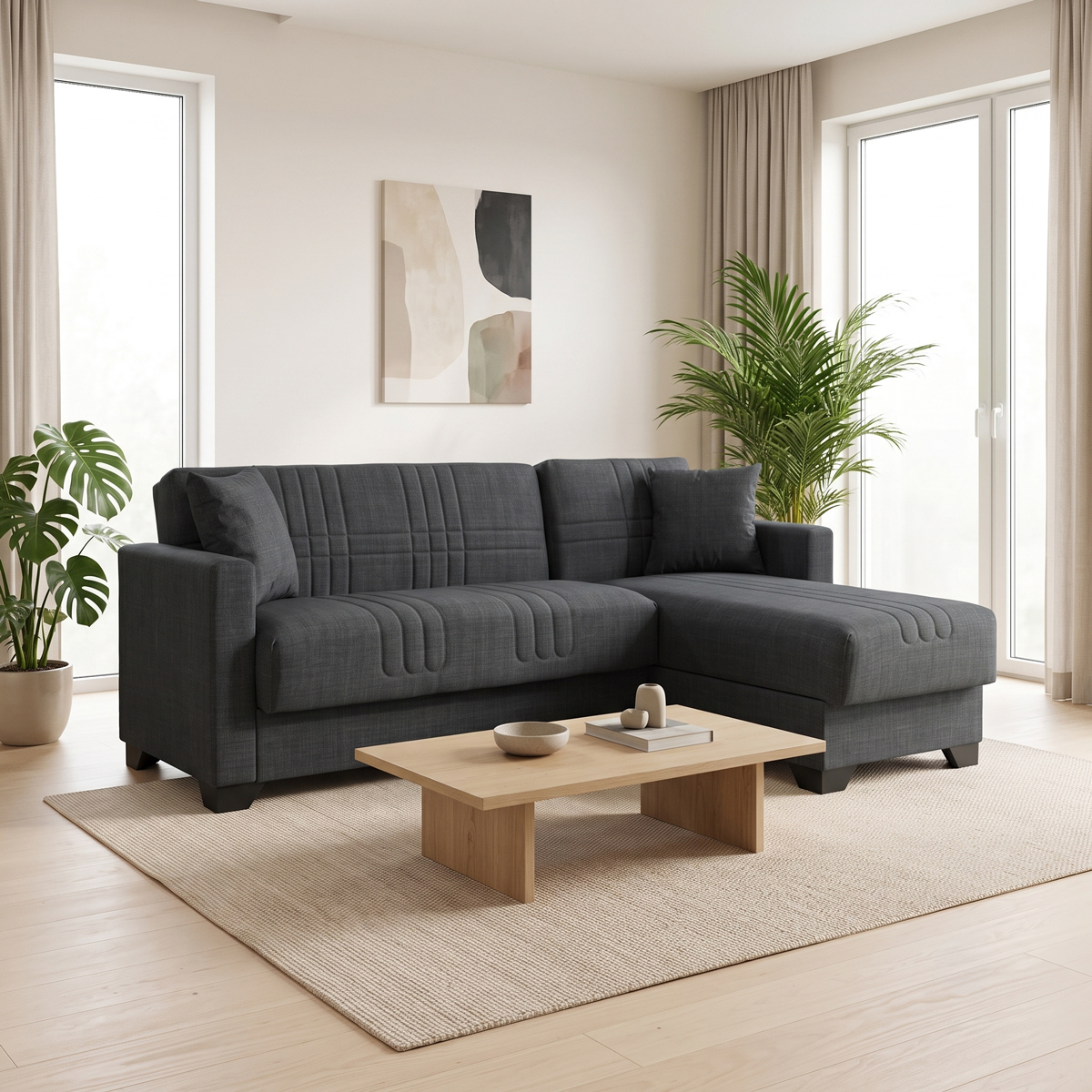 product_pako_436-000002 Γωνιακός καναπές Kρεβάτι αναστρέψιμος με αποθηκευτικό χώρο Stashio ανθρακί ύφασμα 202x143x84εκ - Image 1
