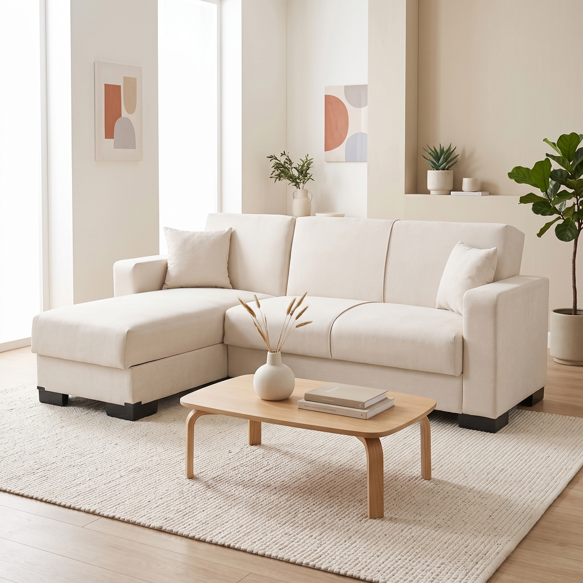 product_pako_436-000004 Γωνιακός καναπές Kρεβάτι αναστρέψιμος με αποθηκευτικό χώρο Dumma κρεμ ύφασμα 226x146x86εκ - Image 1