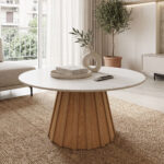 Τραπέζι σαλονιού Franzel sintered stone σε όψη μαρμάρου-mdf σε φυσική απόχρωση Φ80x40εκ