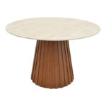 Τραπέζι Franzel sintered stone σε όψη τραβερτίνας-mdf καρυδί Φ120x75εκ - Image 2