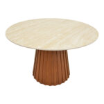 Τραπέζι Franzel sintered stone σε όψη τραβερτίνας-mdf καρυδί Φ120x75εκ - Image 3