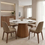 Τραπέζι Franzel sintered stone σε όψη μαρμάρου-mdf σε φυσική απόχρωση Φ120x75εκ
