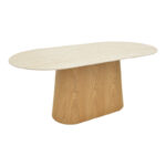 Τραπέζι Karlino sintered stone σε όψη τραβερτίνας-mdf σε φυσική απόχρωση 180x90x76εκ - Image 2