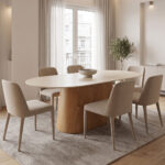 Τραπέζι Karlino sintered stone σε όψη τραβερτίνας-mdf σε φυσική απόχρωση 180x90x76εκ