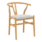 Καρέκλα Wishbone rubberwood-ύφασμα σε φυσική-γκρι απόχρωση 51x58x73εκ
