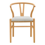 Καρέκλα Wishbone rubberwood-ύφασμα σε φυσική-γκρι απόχρωση 51x58x73εκ - Image 5