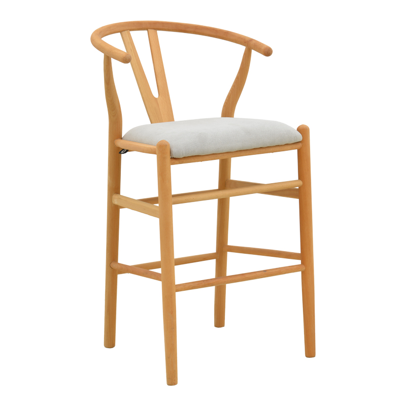 product_pako_029-000464 Σκαμπό μπαρ Wishbone μεσαίου ύψους rubberwood-ύφασμα σε φυσική-γκρι απόχρωση 51x60x95εκ - Image 1