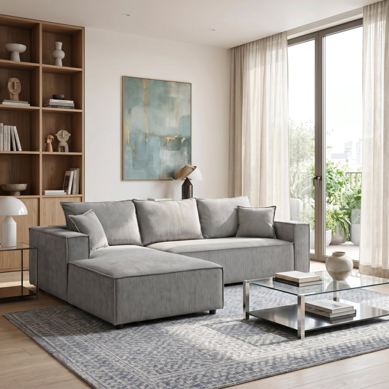 product_pako_074-000111 Γωνιακός καναπές Maden δεξιά γωνία γκρι ύφασμα 279x203x90εκ - Image 1