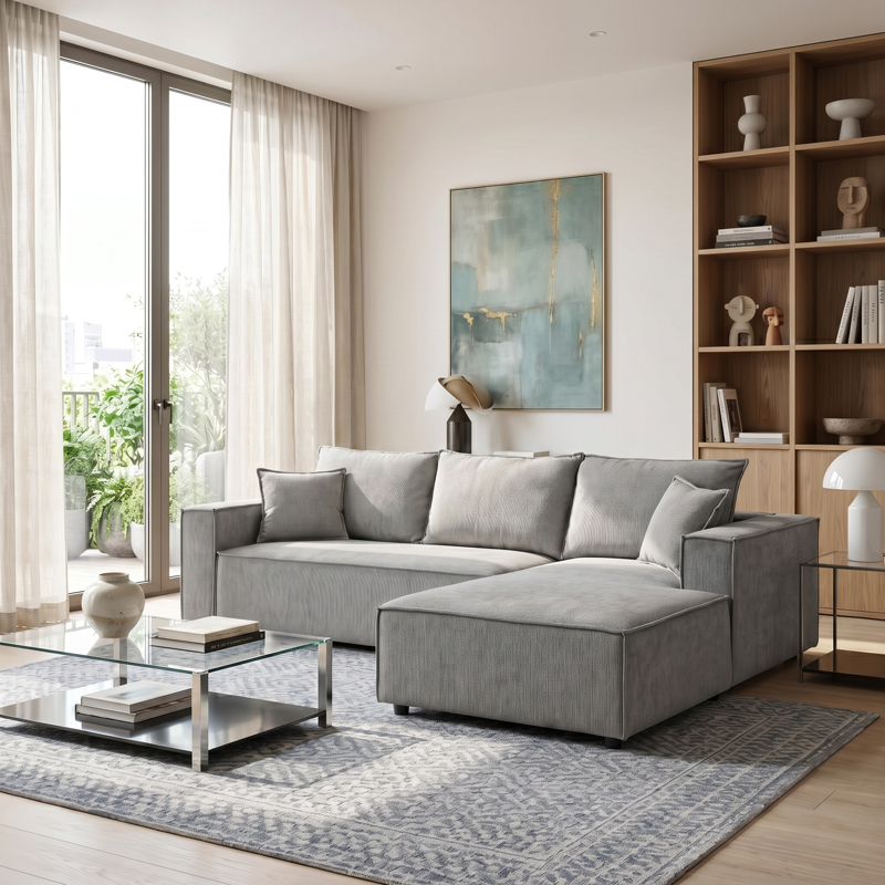 product_pako_074-000113 Γωνιακός καναπές Maden αριστερή γωνία γκρι ύφασμα 279x203x90εκ - Image 1