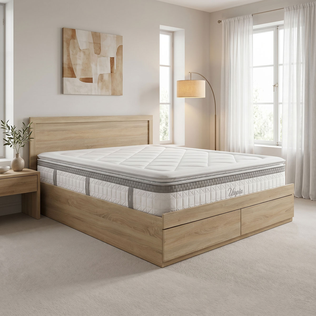 product_pako_200-001882 Κρεβάτι με στρώμα Olympus Utopia με συρτάρι sonoma 160x200εκ - Image 1