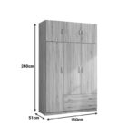 Ντουλάπα τρίφυλλη με πατάρι Alvia sonoma 150x51x240εκ - Image 5