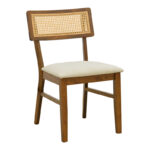 Καρέκλα Raffles καρυδί rubberwood με pe rattan και εκρού ύφασμα 47x48x83.5εκ (Σετ 2 τεμαχίων)