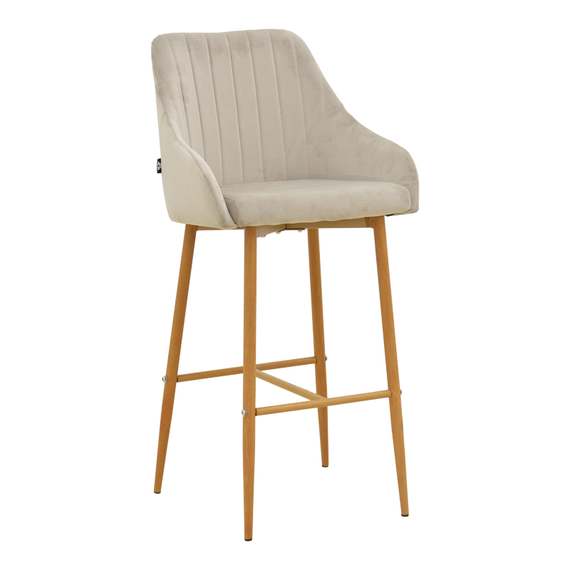 product_pako_029-000482 Σκαμπό bar Patrin βελούδο μπεζ-μέταλλο σε φυσική απόχρωση 49x48x98εκ (Σετ 2 τεμαχίων) - Image 1