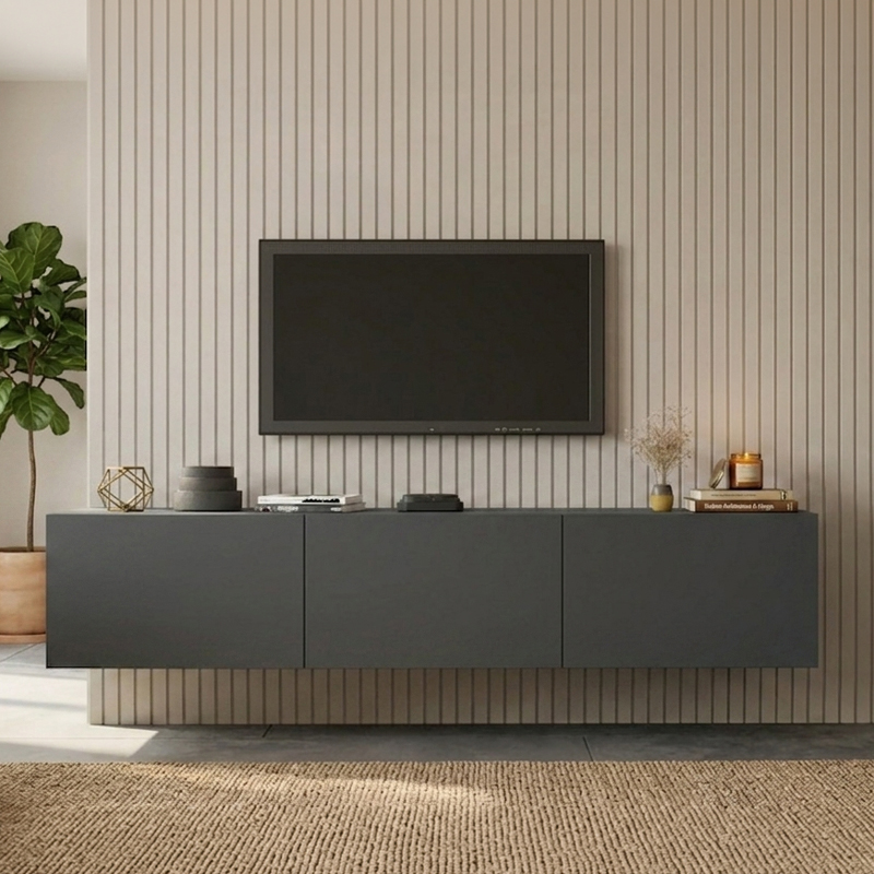 product_pako_120-000682 Έπιπλο τηλεόρασης επιτοίχιο Felita ανθρακί 150x31,4x30εκ - Image 1