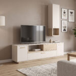 Σύνθετο σαλονιού Norda κρεμ με oak 187x40x58.4εκ