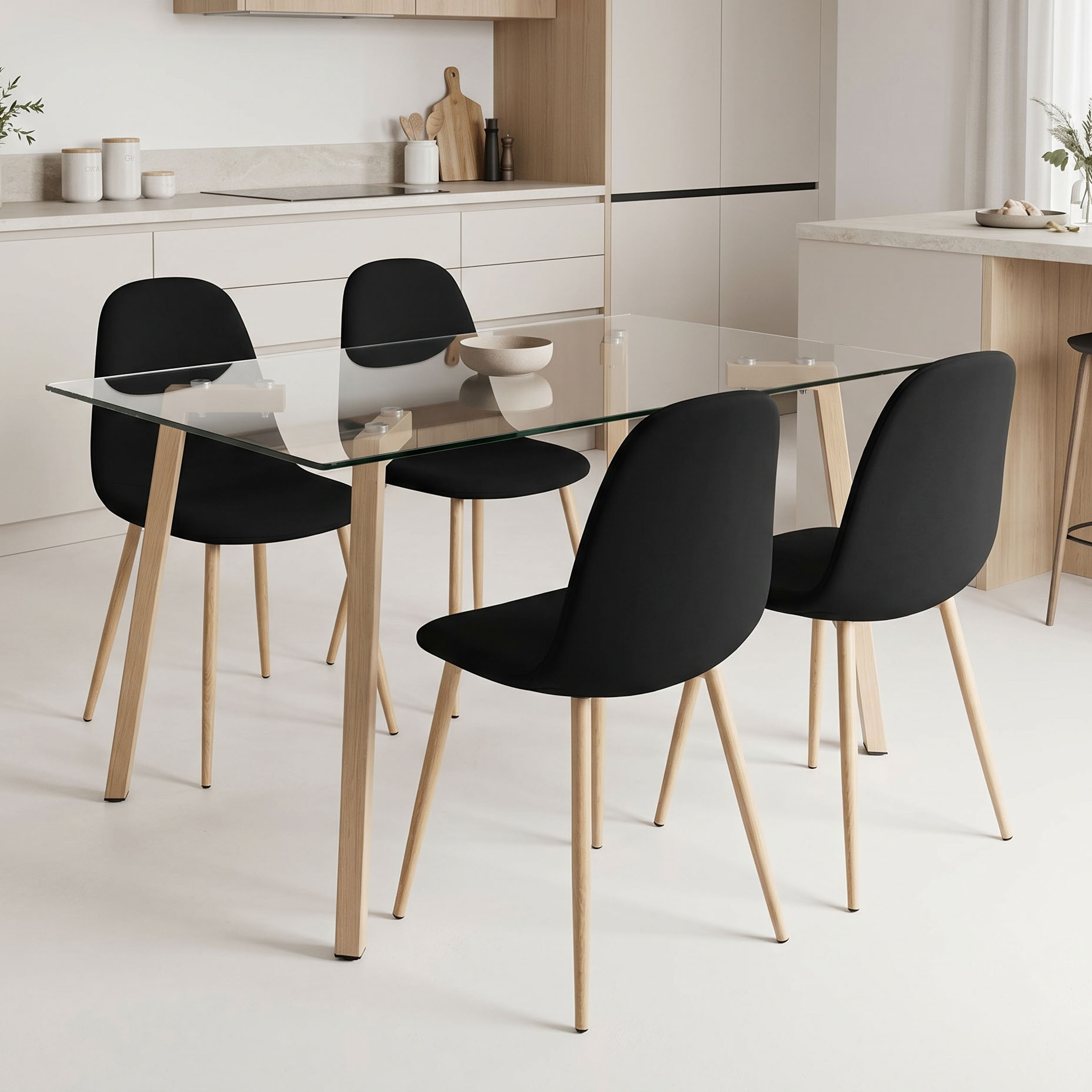product_pako_200-001563 Τραπεζαρία με Καρέκλες Bella Μαύρο και Τραπέζι Titta γυαλί 120x70x75εκ Σετ 5τεμ - Image 1