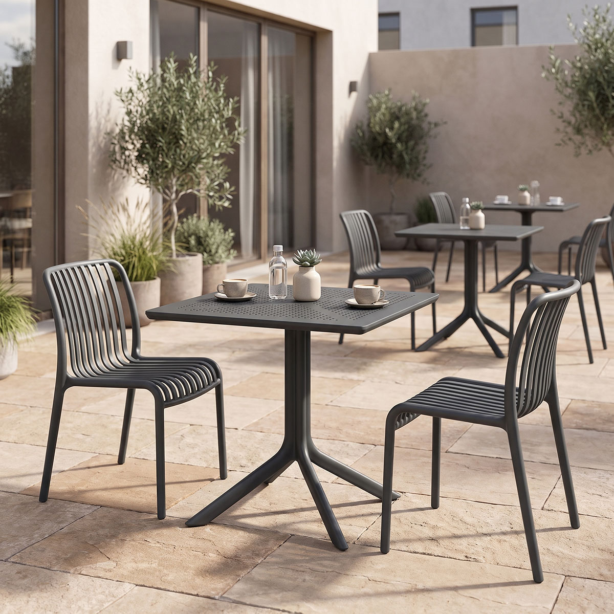 product_pako_200-001839 Τραπεζαρία Zoi Groovy σετ 3τεμ ανθρακί PP 80x80x74εκ - Image 1