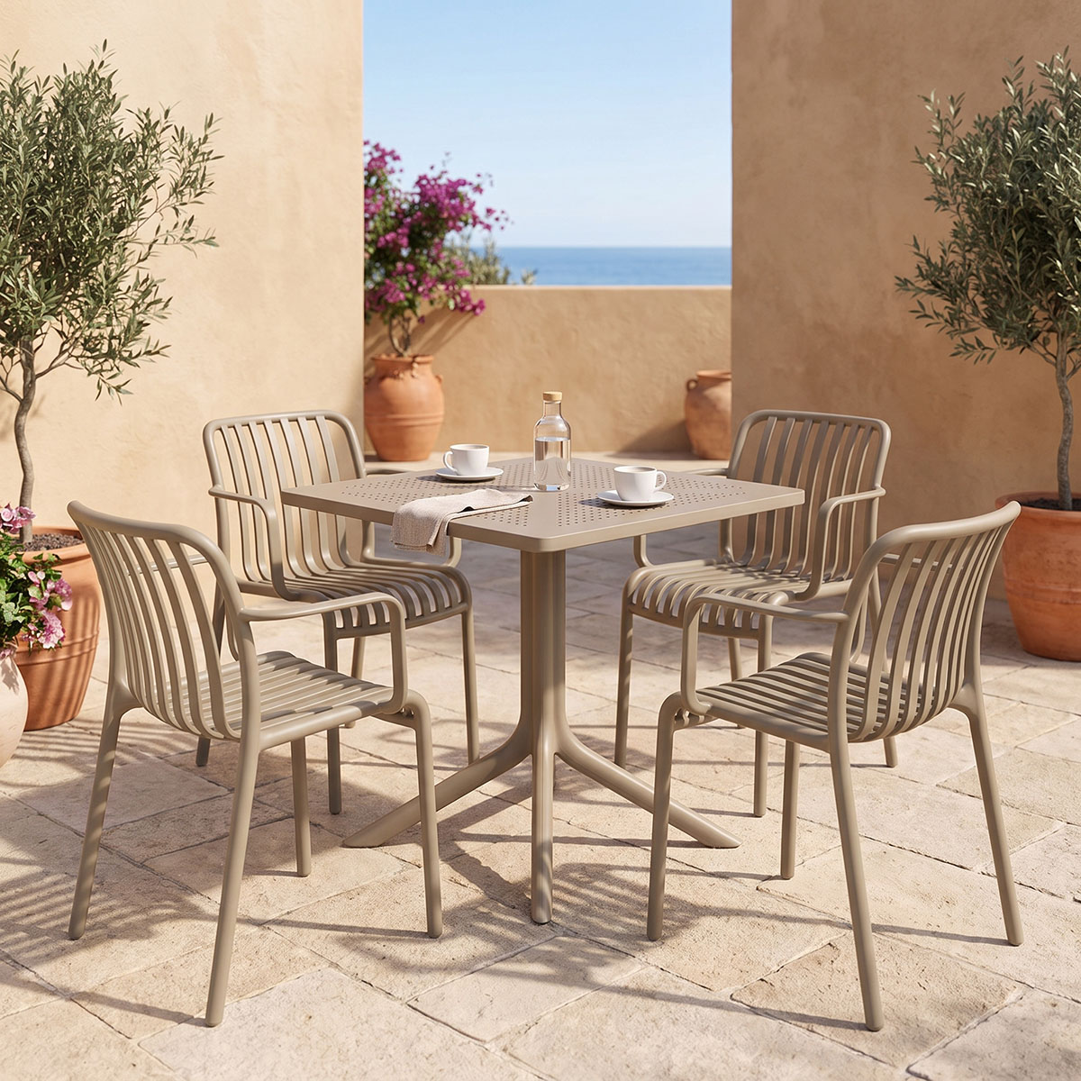 product_pako_200-001844 Τραπεζαρία Zoi Groovy σετ 5τεμ cappuccino PP 80x80x74εκ - Image 1