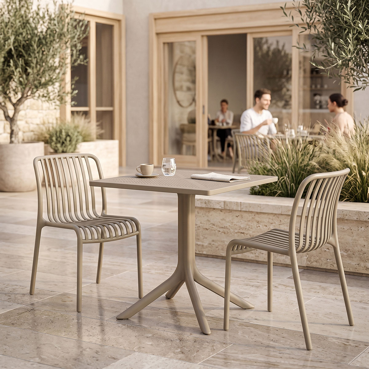 product_pako_200-001845 Τραπεζαρία Zoi Groovy σετ 3τεμ cappuccino PP 80x80x74εκ - Image 1