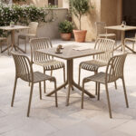 Τραπεζαρία Zoi Groovy σετ 5τεμ cappuccino PP 80x80x74εκ