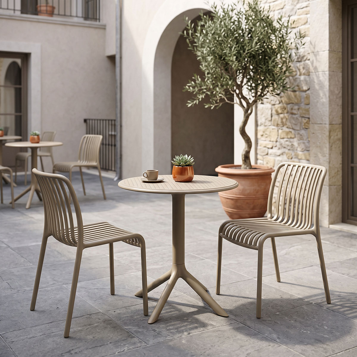 product_pako_200-001852 Τραπεζαρία Mercon Zoi σετ 3τεμ cappuccino PP Φ60x75εκ - Image 1