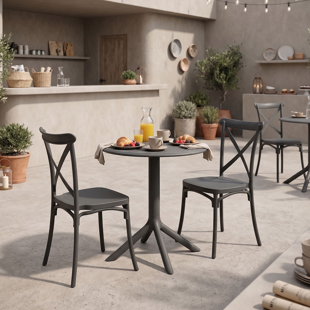product_pako_200-001855 Τραπεζαρία Mercon Crossie σετ 3τεμ ανθρακί PP Φ60x75εκ - Image 1