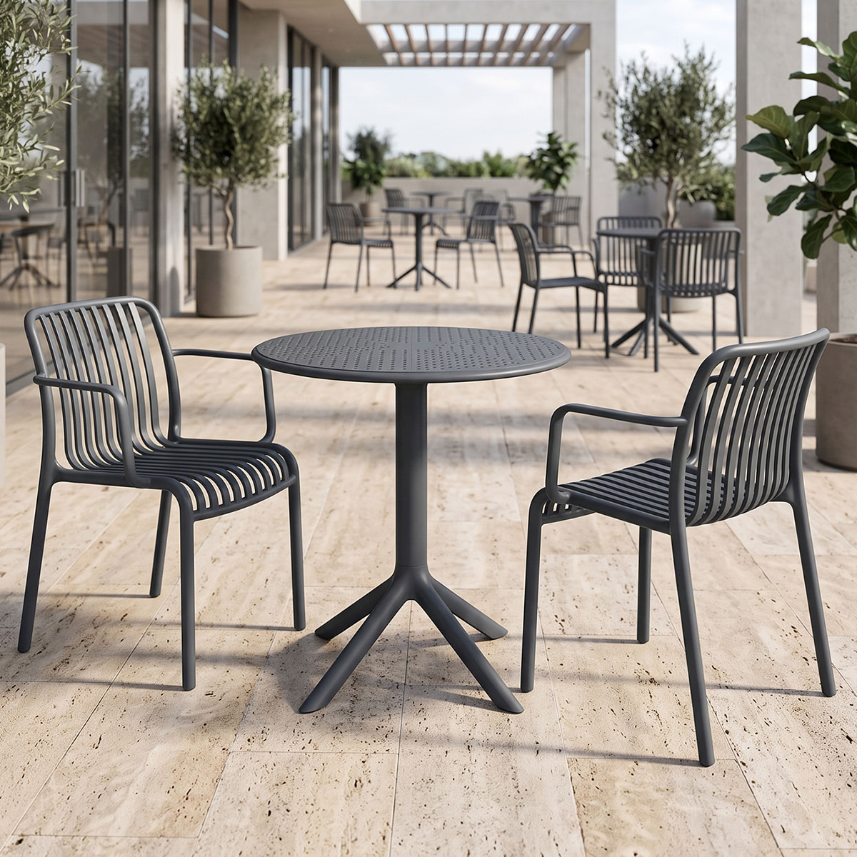 product_pako_200-001856 Τραπεζαρία Mercon Zoi σετ 3τεμ ανθρακί PP Φ60x75εκ - Image 1