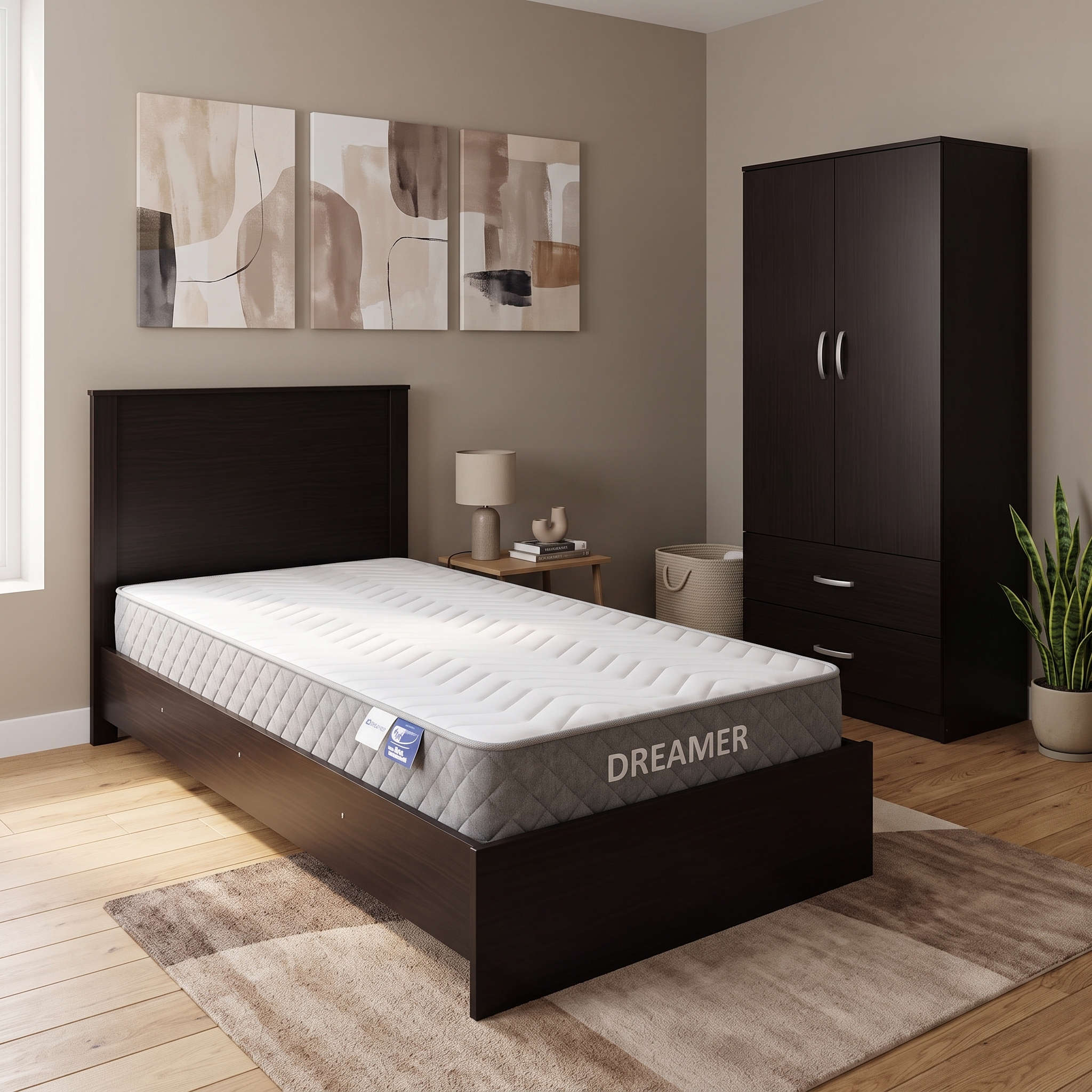 product_pako_200-002087 Σετ Κρεβατοκάμαρας Athos Wenge με Ντουλάπα δίφυλλη και Στρώμα Dreamer 90x190εκ Σετ 3τεμ - Image 1