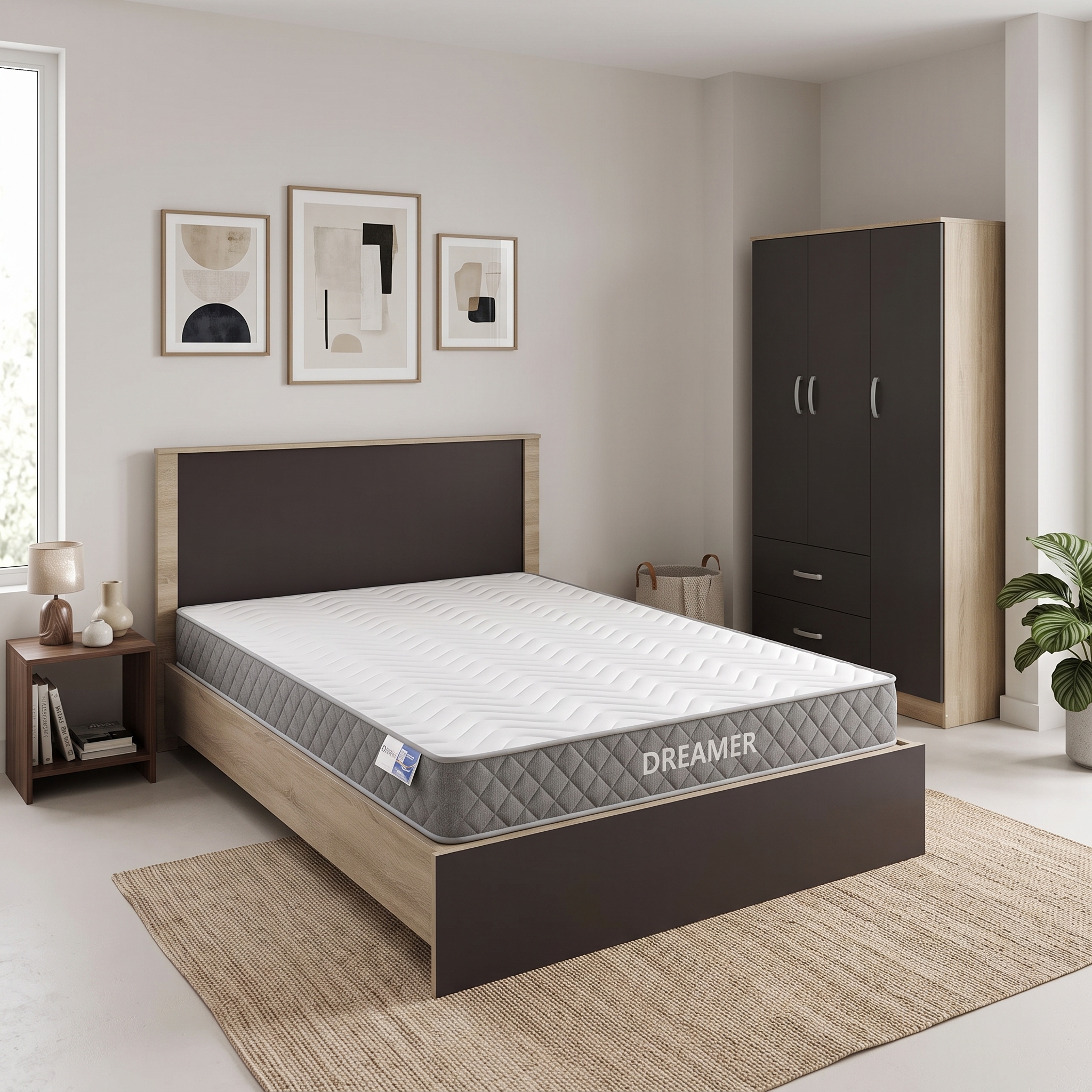 product_pako_200-002094 Σετ Κρεβατοκάμαρας Athos Sonoma-Ανθρακί με Ντουλάπα τρίφυλλη και Στρώμα Dreamer 140x200εκ Σετ 3τεμ - Image 1