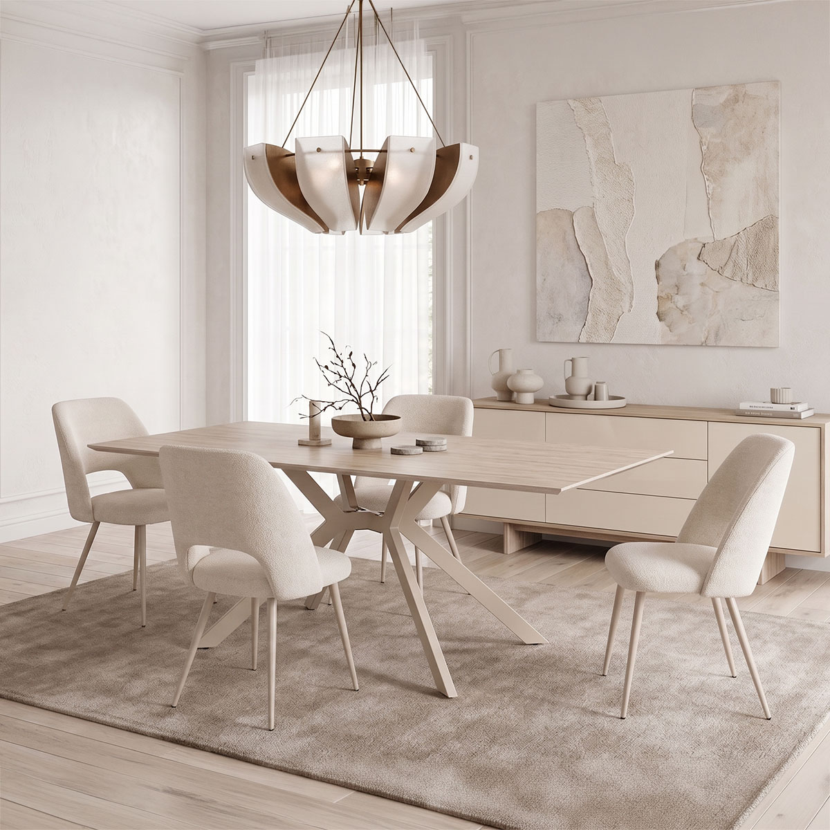 product_pako_200-002100 Τραπεζαρία με Καρέκλες Nelda κρεμ και Τραπέζι Olven σε όψη τραβερτίνης 44x58x82εκ Σετ 5τεμ - Image 1