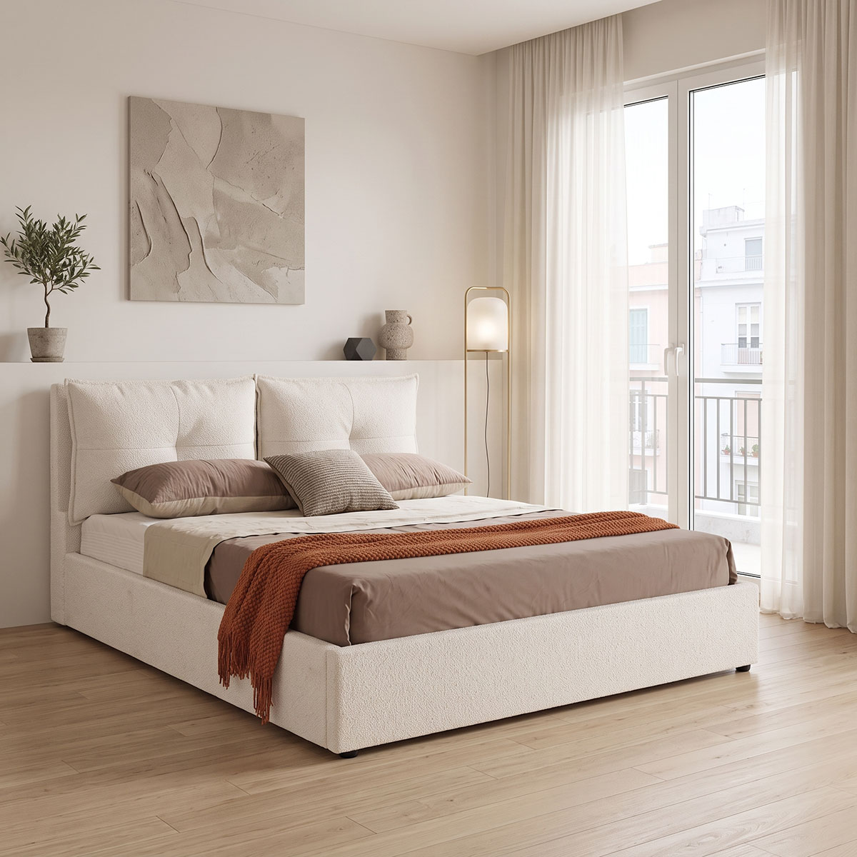 product_pako_279-000025 Κρεβάτι διπλό Dorma με αποθηκευτικό χώρο εκρού ύφασμα 160x200εκ - Image 1