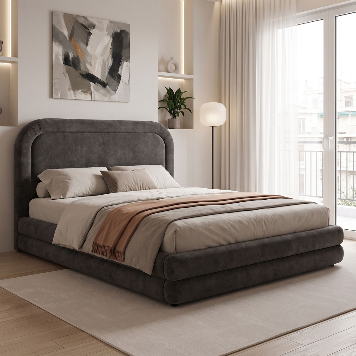 product_pako_279-000032 Κρεβάτι διπλό Arlia χώρο ανθρακί ύφασμα 160x200εκ - Image 1