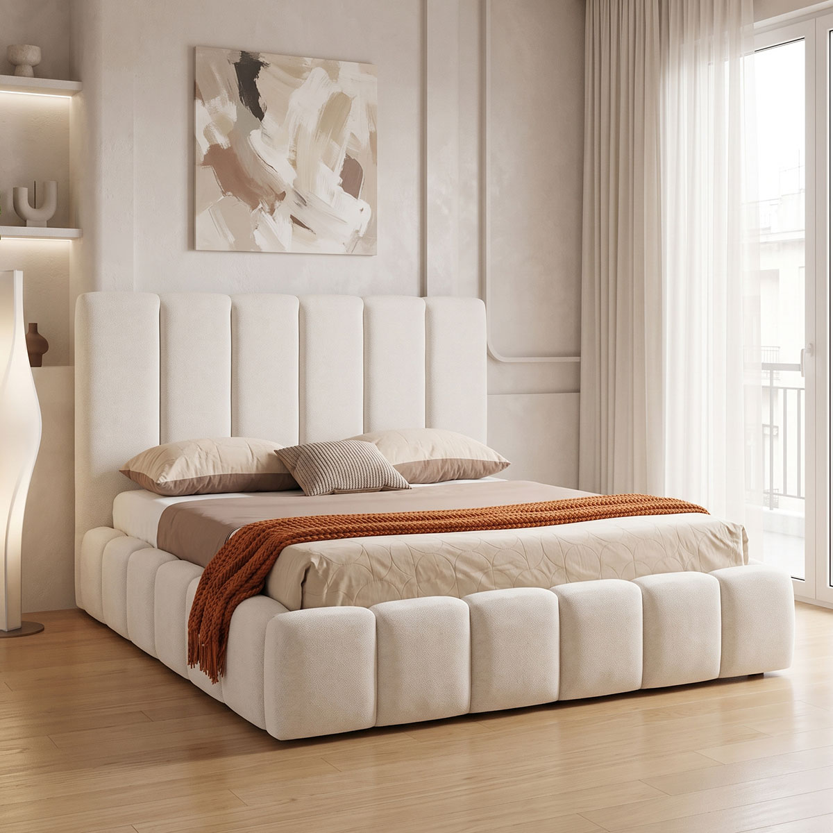 product_pako_279-000033 Κρεβάτι διπλό Ferena με αποθηκευτικό χώρο εκρού ύφασμα 160x200εκ - Image 1