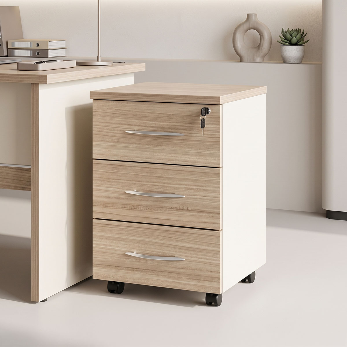 product_pako_367-000031 Συρταριέρα γραφείου τροχήλατη Armadi σε oak-μπεζ απόχρωση 40x40x55εκ - Image 1