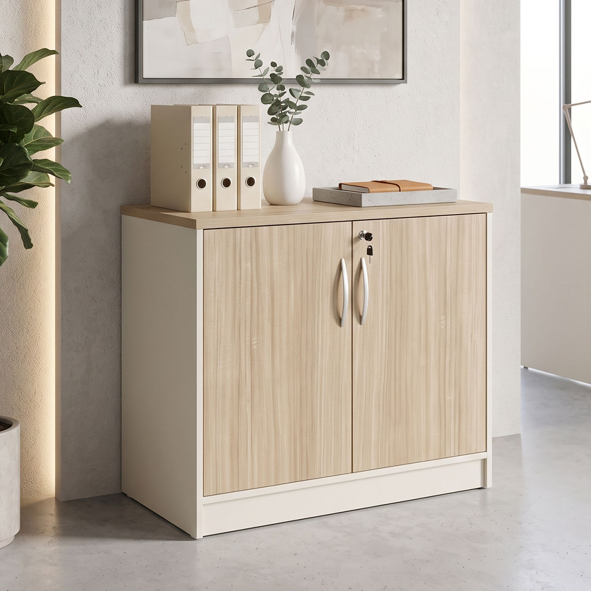 product_pako_367-000032 Ντουλάπι γραφείου χαμηλό επαγγελματικό Armadi σε oak-μπεζ απόχρωση 80x40x80εκ - Image 1