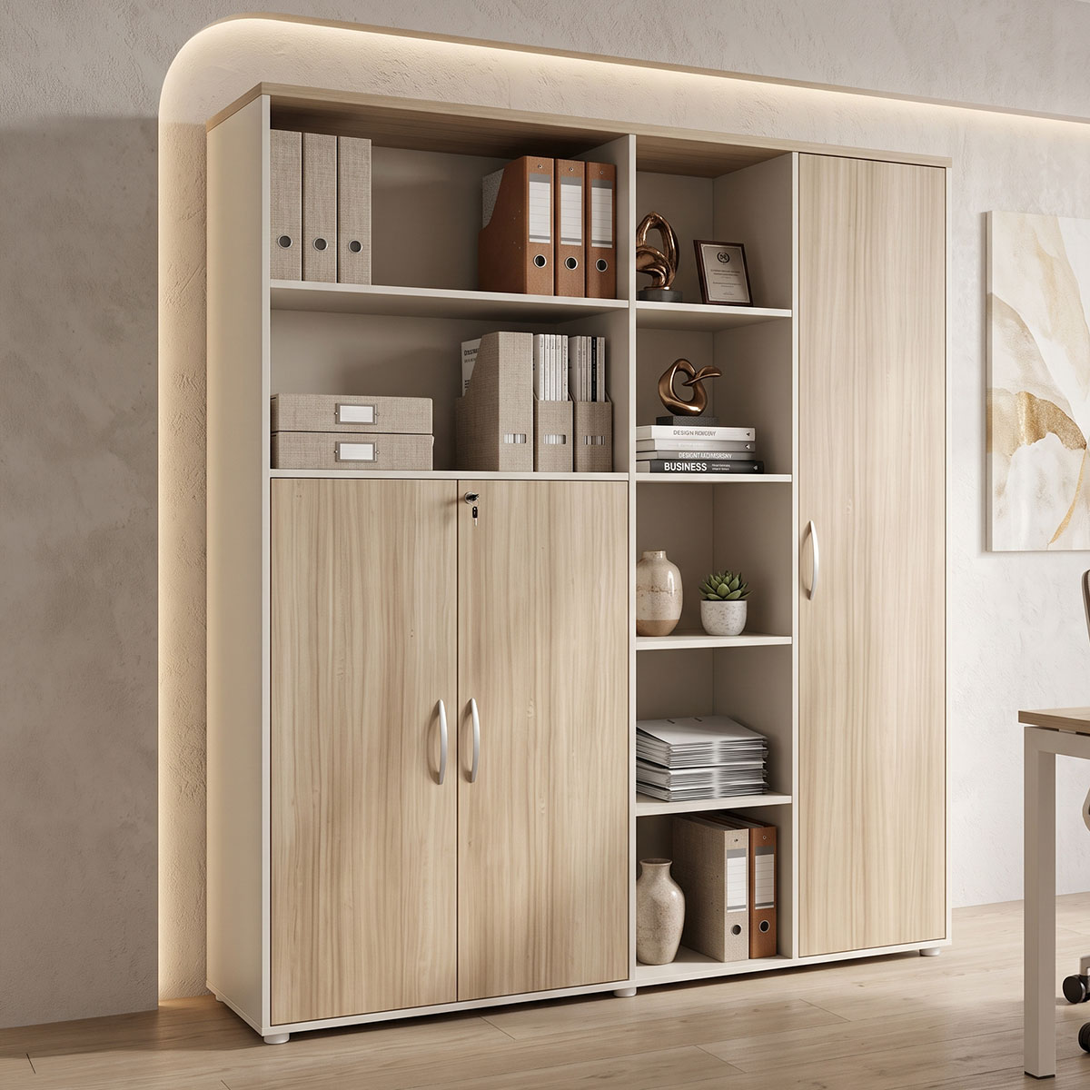 product_pako_367-000033 Βιβλιοθήκη γραφείου Jabari σε oak-μπεζ απόχρωση 160x40x200εκ - Image 1