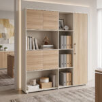 Βιβλιοθήκη γραφείου Chidi σε oak-μπεζ απόχρωση 160x40x200εκ
