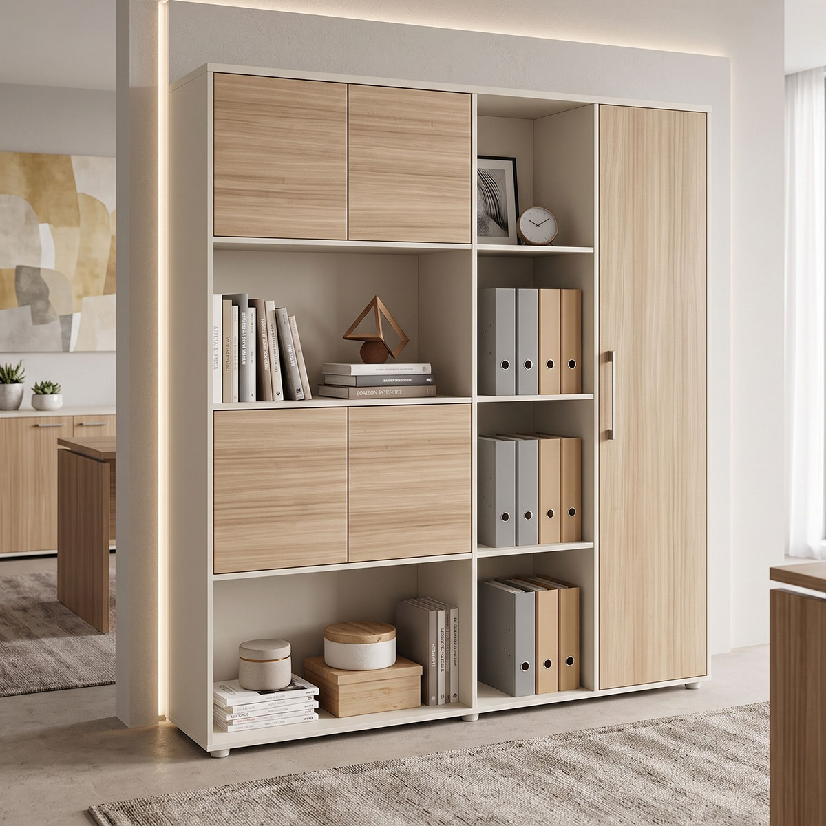 product_pako_367-000037 Βιβλιοθήκη γραφείου Chidi σε oak-μπεζ απόχρωση 160x40x200εκ - Image 1