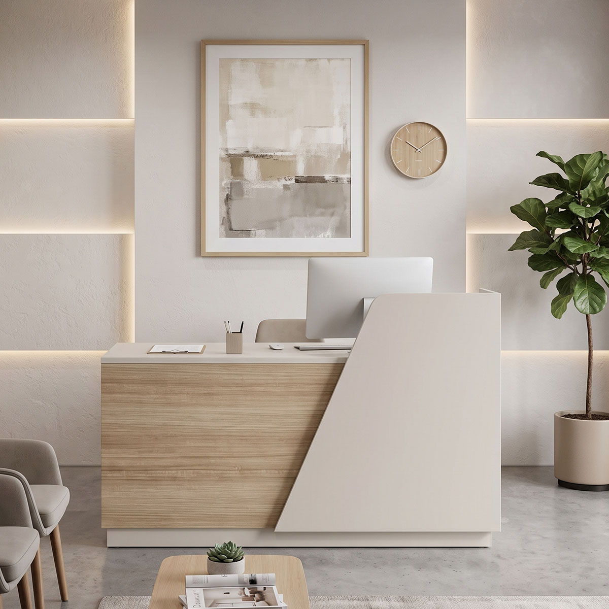 product_pako_367-000038 Γραφείο reception Kalu σε oak-μπεζ απόχρωση 160x60x105εκ - Image 1