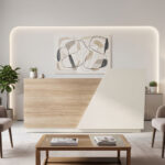 Γραφείο reception Kalu σε oak-μπεζ απόχρωση 180x60x105εκ