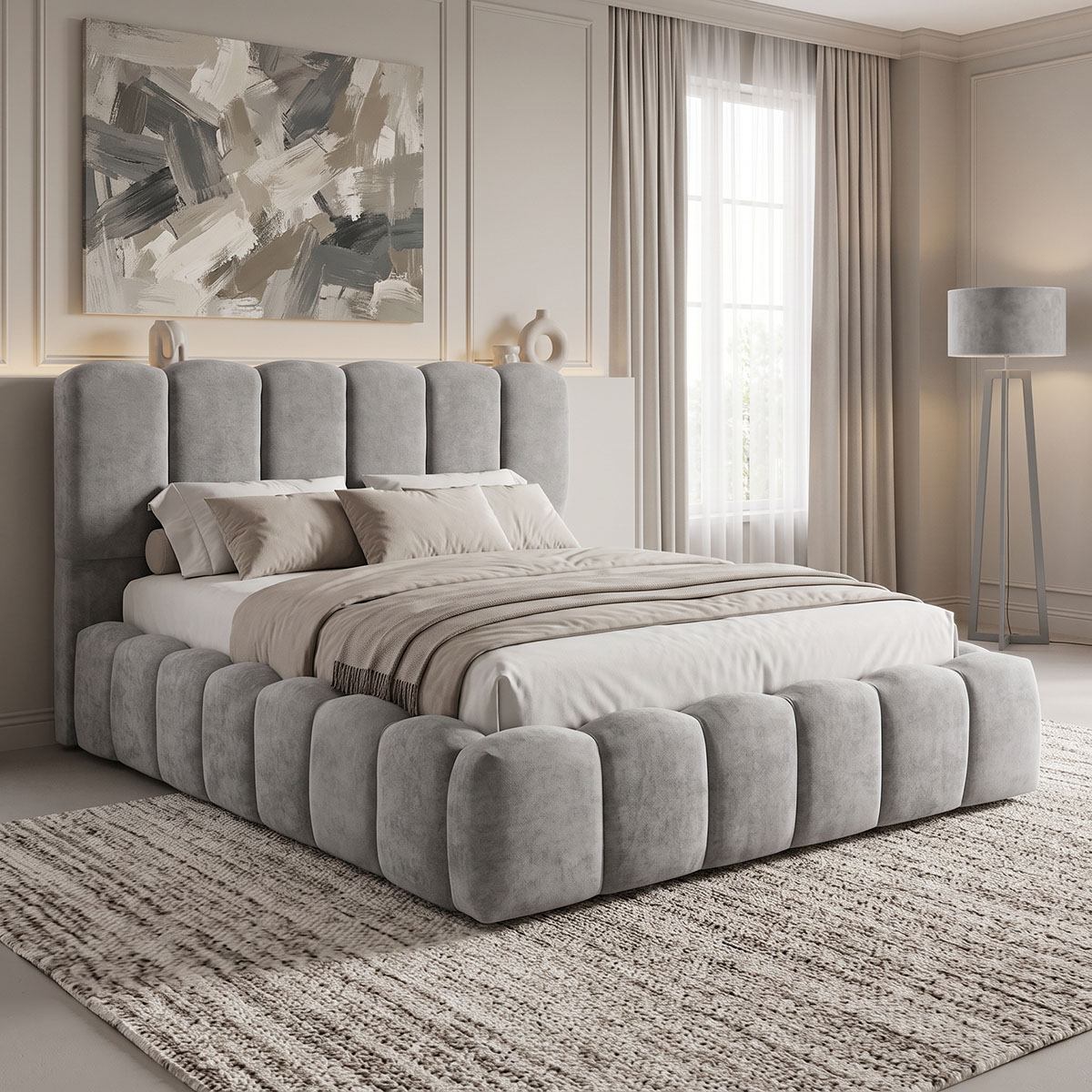 product_pako_429-000002 Κρεβάτι διπλό Narnia γκρι μπουκλέ ύφασμα 160x200εκ - Image 1