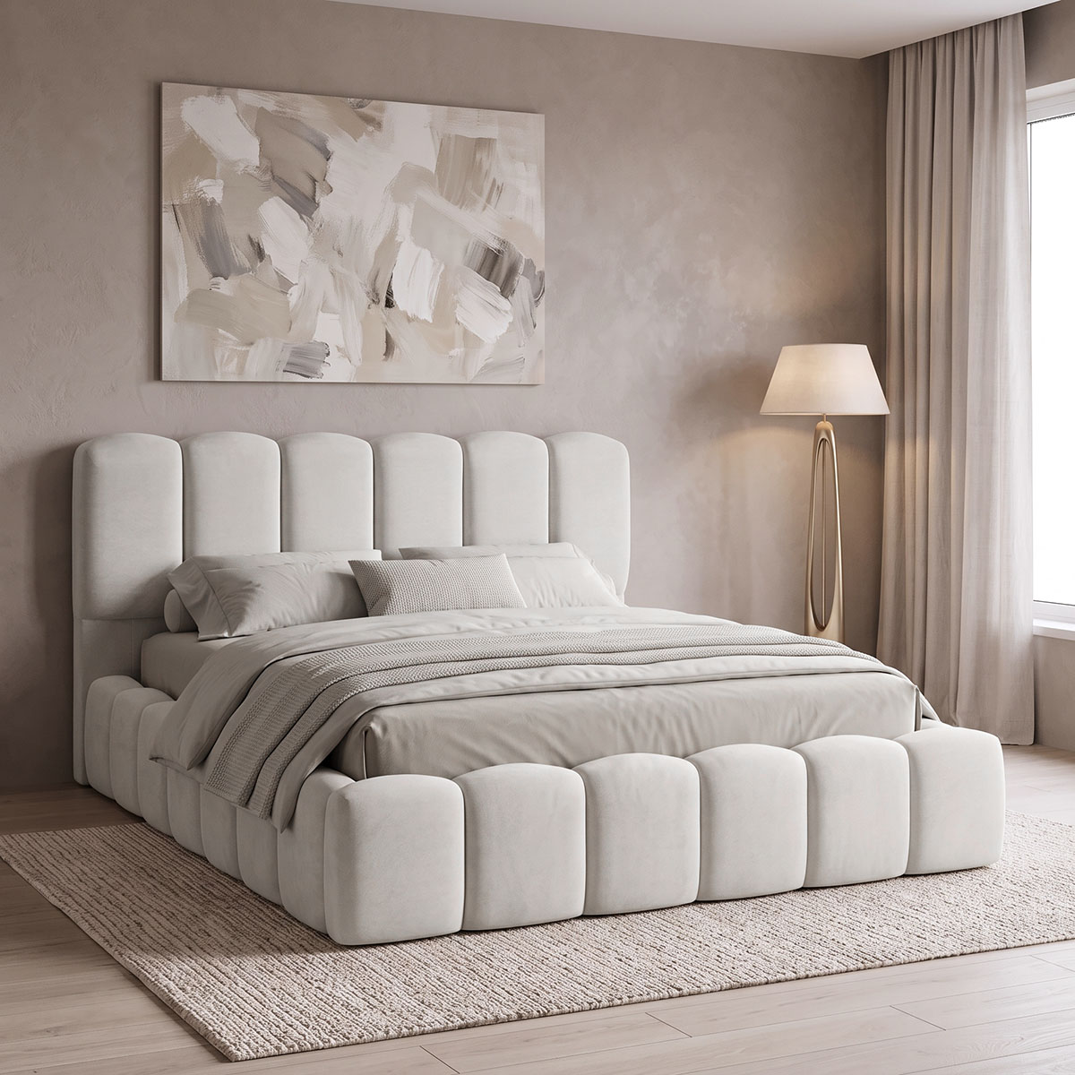 product_pako_429-000003 Κρεβάτι διπλό Narnia εκρού ύφασμα 160x200εκ - Image 1