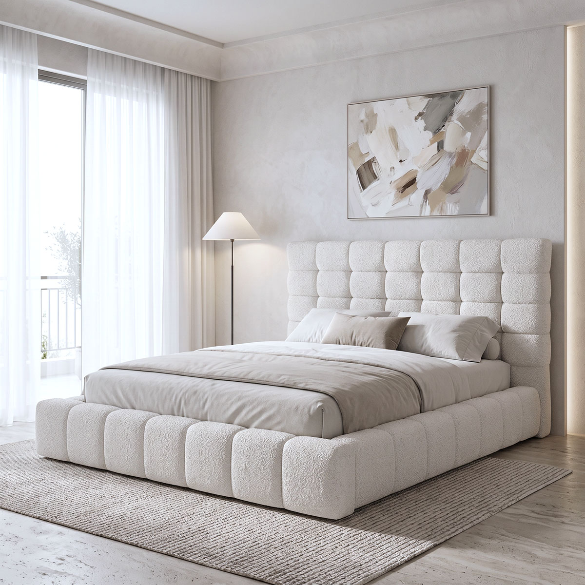 product_pako_429-000006 Κρεβάτι διπλό Pernant εκρού μπουκλέ ύφασμα 160x200εκ - Image 1