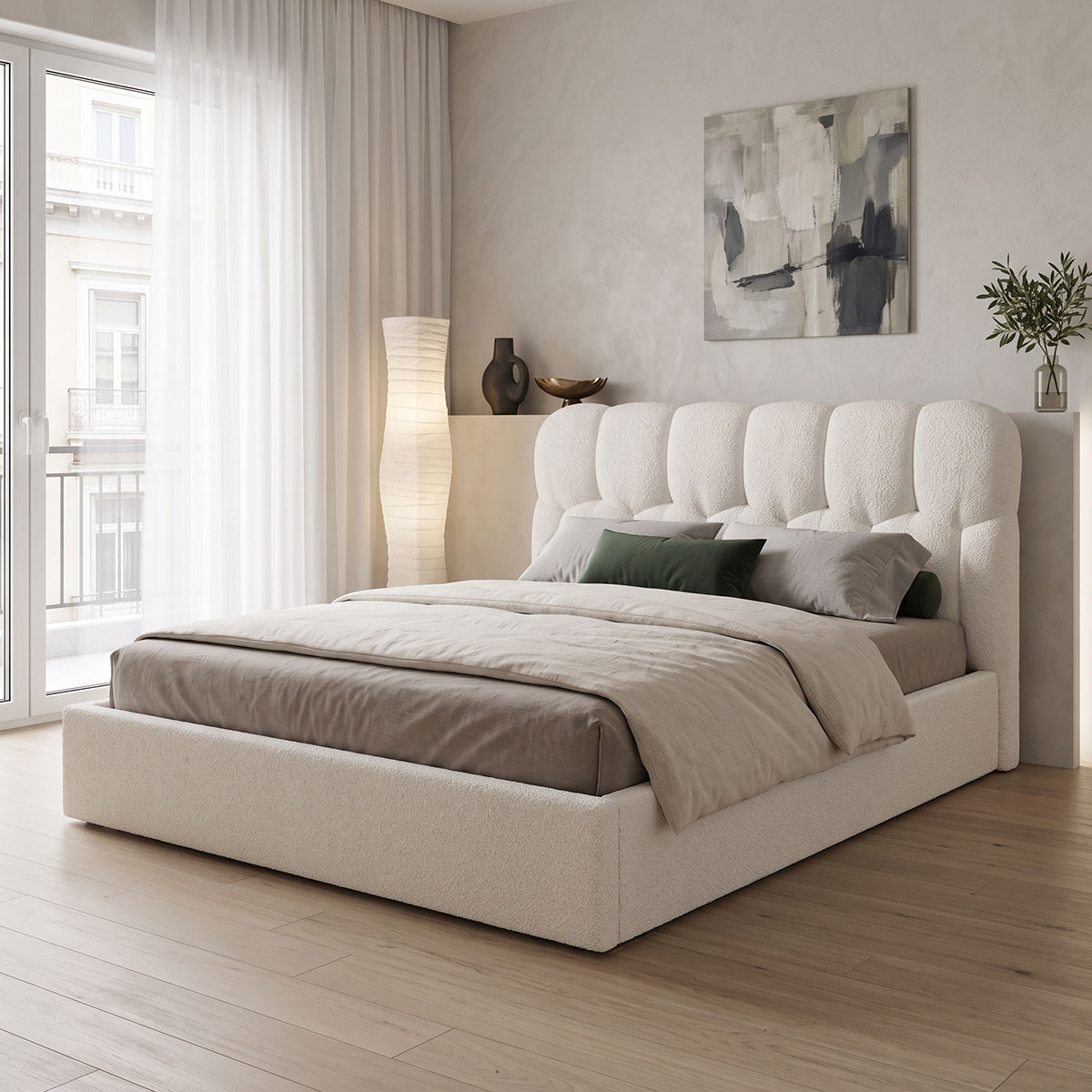 product_pako_429-000007 Κρεβάτι διπλό Sectra κρεμ μπουκλέ ύφασμα 160x200εκ - Image 1