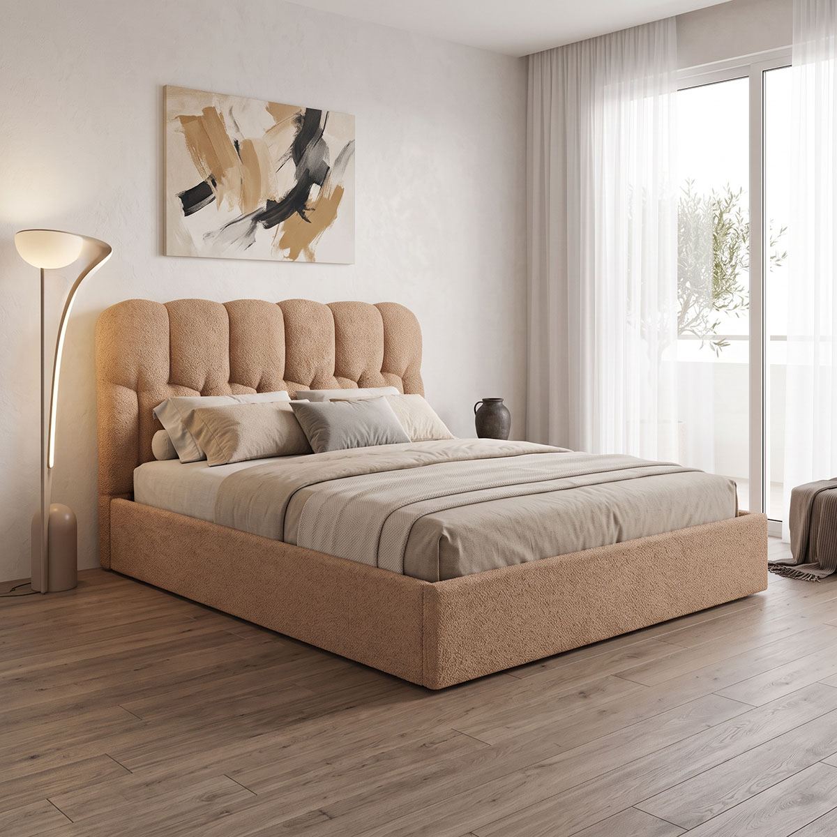 product_pako_429-000009 Κρεβάτι διπλό Sectra terracotta μπουκλέ ύφασμα 160x200εκ - Image 1