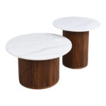 Τραπέζι σαλονιού Skerta σετ 2τεμ λευκό sintered stone mdf με καρυδί βάση - Image 2