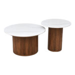 Τραπέζι σαλονιού Skerta σετ 2τεμ λευκό sintered stone mdf με καρυδί βάση - Image 3