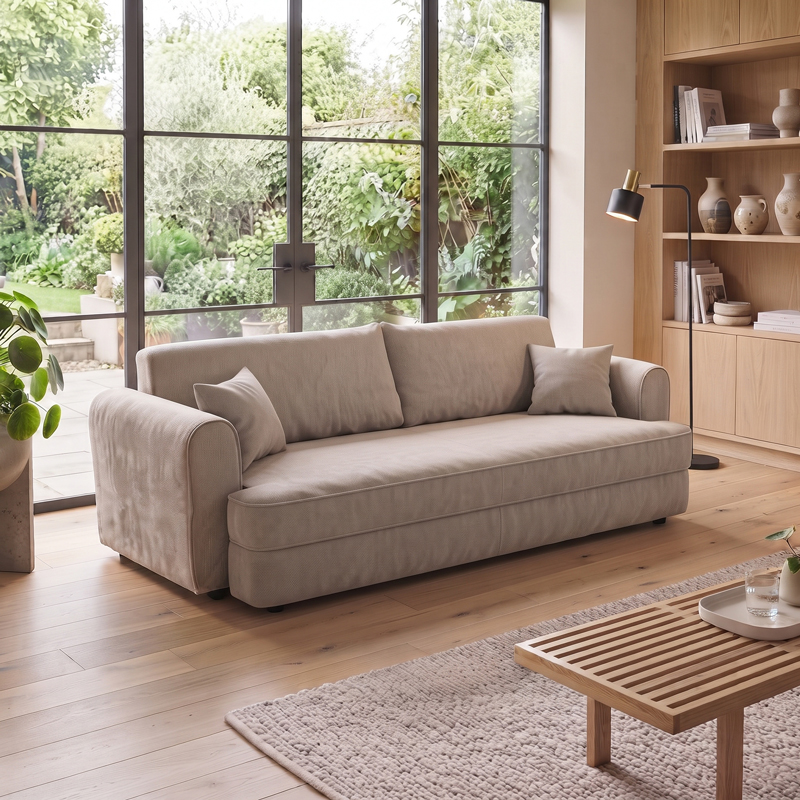product_pako_074-000122 Καναπές Κρεβάτι Storida τριθέσιος με αποθηκευτικό χώρο μπεζ ύφασμα 255x94x92εκ - Image 1