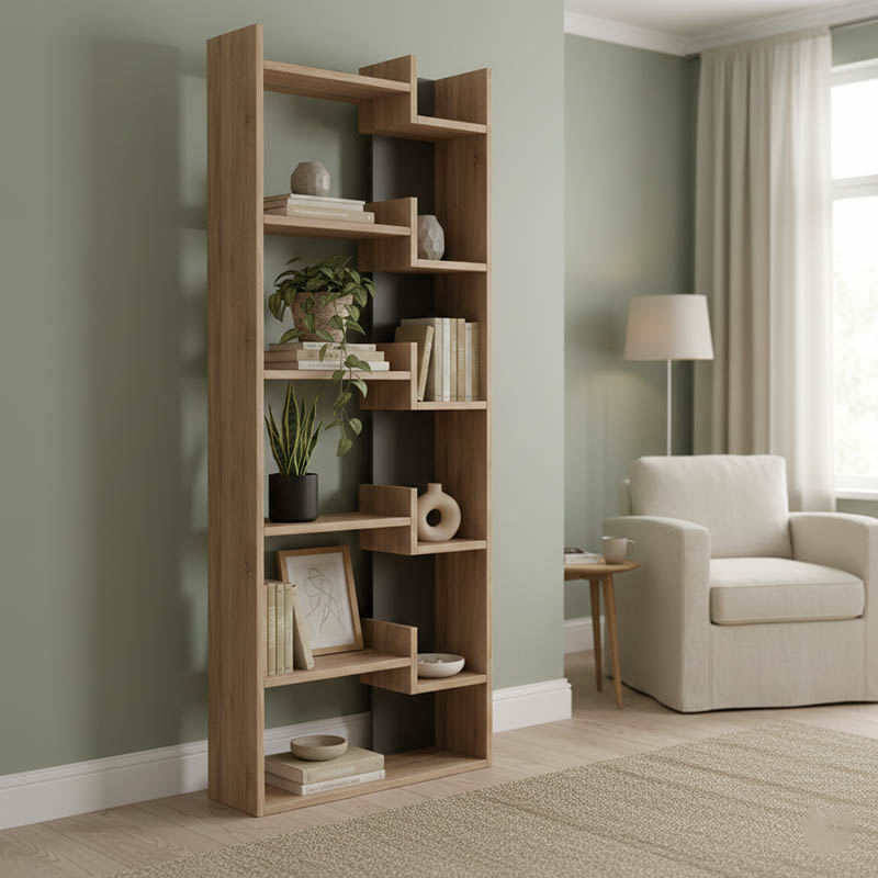 product_pako_119-000770 Βιβλιοθήκη Oppa χρώμα σκούρο φυσικό - ανθρακί 61x22x162εκ - Image 1